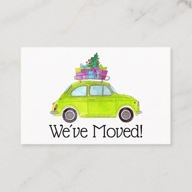 Tarjeta De Visita Nueva dirección Green Fiat 500 con regalos de Navi (Anverso)
