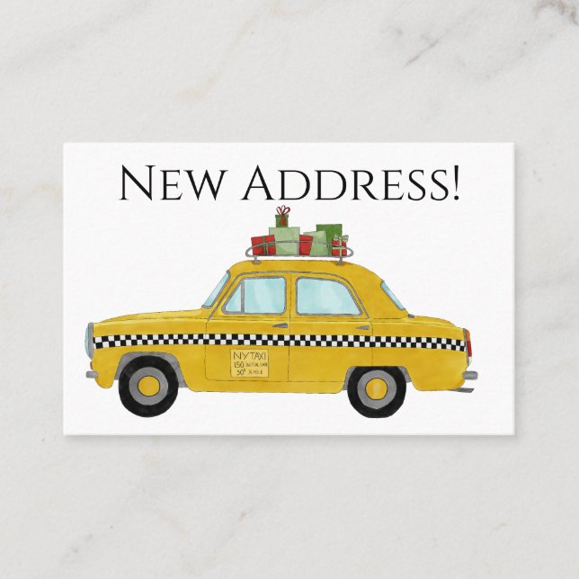 Tarjeta De Visita Nueva dirección Navidades de taxi amarillos (Anverso)