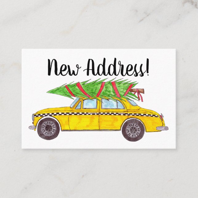 Tarjeta De Visita Nueva dirección NY Taxi con árbol de Navidad (Anverso)