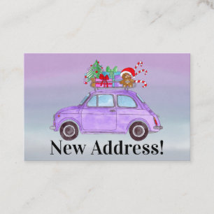 Tarjeta De Visita Nueva dirección Purple Fiat 500 con regalos de Nav
