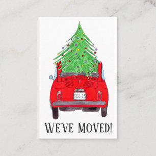 Tarjeta De Visita Nueva dirección Red Fiat 500 con árbol de Navidad