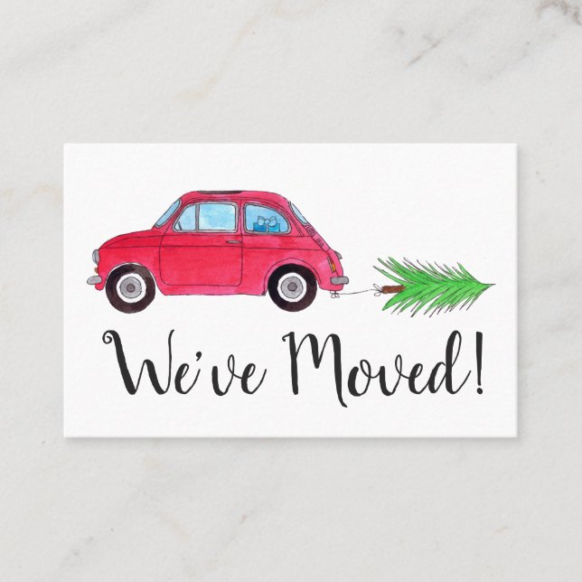 Tarjeta De Visita Nueva dirección retro Fiat 500 con árbol de Navida (Anverso)