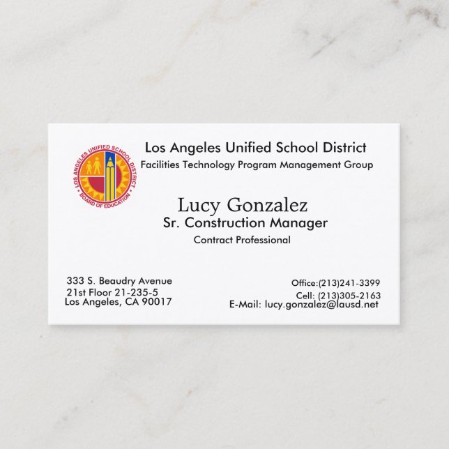 Tarjeta De Visita Nueva imagen, Lucy Gonzalez, Los Ángeles, CA (Anverso)