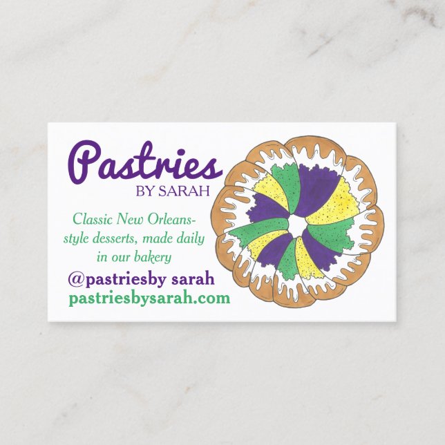 Tarjeta De Visita Nueva Orleans Louisiana King Cake Beignets Bakerle (Anverso)