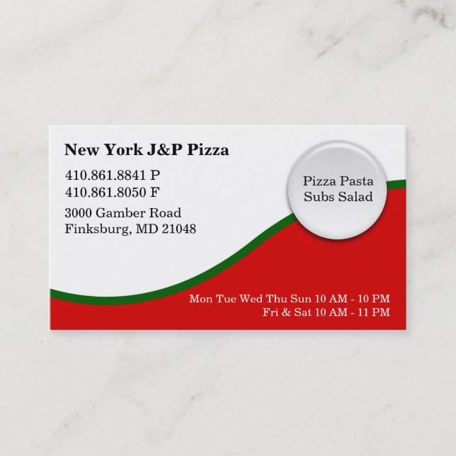 Tarjeta De Visita Nueva York J Y P Pizza - NUEVA (Anverso)