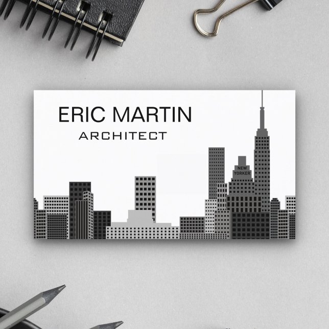Tarjeta De Visita Nueva York Skyline Gray Moderne Architecture (Subido por el creador)