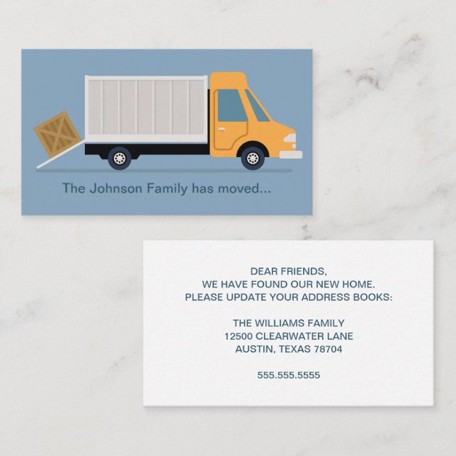 Tarjeta De Visita Nuevo cambio de dirección Moving Truck Cute Blue (Anverso / Reverso)