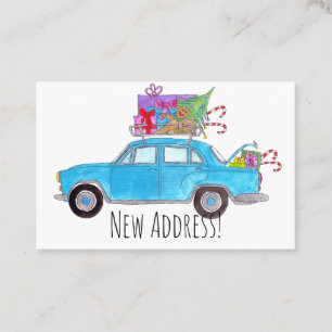 Tarjeta De Visita Nuevo coche azul de dirección con regalos de Navid