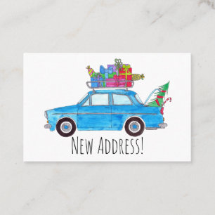 Tarjeta De Visita Nuevo coche azul de dirección con regalos de Navid
