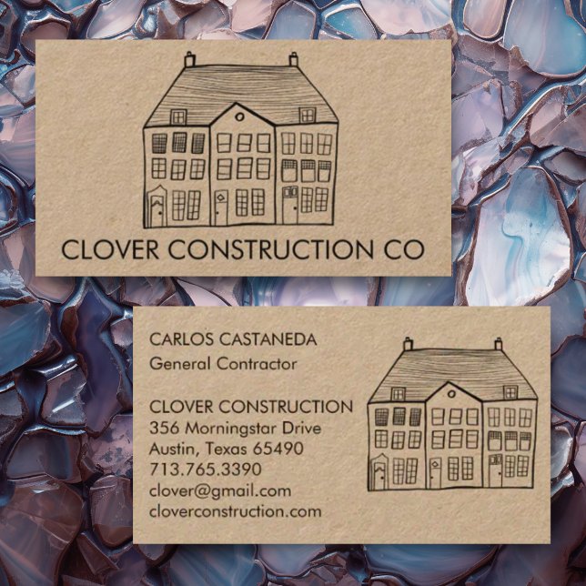 Tarjeta De Visita Nuevo hogar moderno contratista de construcción Kr (Custom business card with house line art drawing. Add your own text to this kraft card)