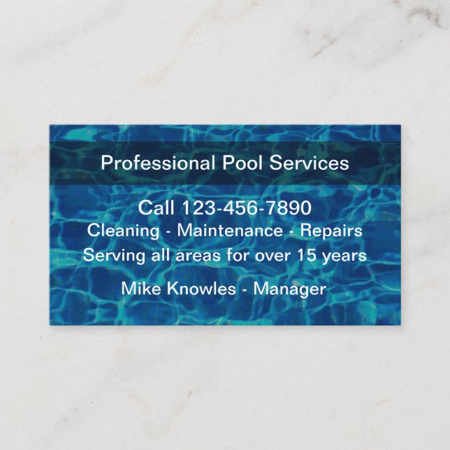 Tarjeta De Visita Nuevo servicio de piscina moderno (Anverso)