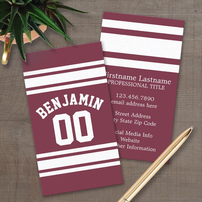 Tarjeta De Visita Número de nombre personalizado de franjas maroon y (Custom Business Card Template)