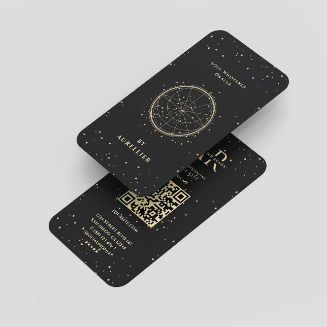 Tarjeta De Visita Numerólogo tarot moderno Monograma de oro negro (Modern Tarot Numerologist Black Gold Monogram Business Card
)