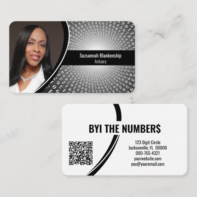 Tarjeta De Visita Números de espiral blanco gris Personalizado Foto  (Anverso / Reverso)