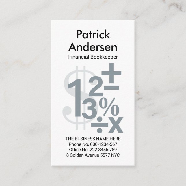 Tarjeta De Visita Números financieros creativos y elegantes (Anverso)