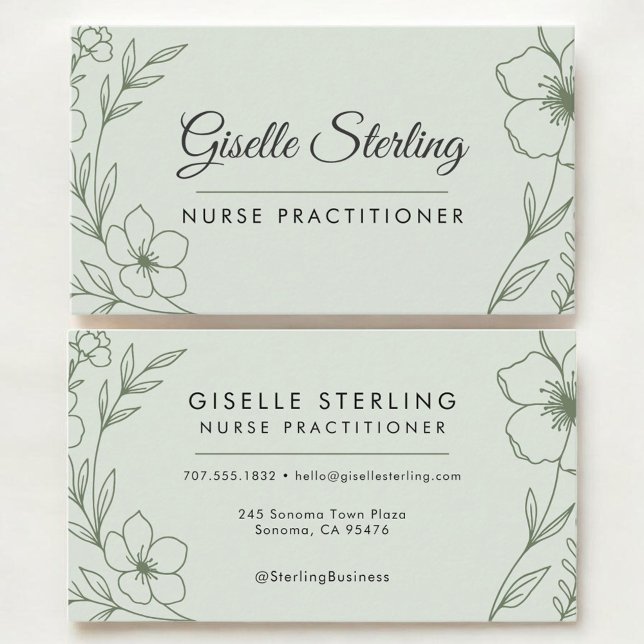 Tarjeta De Visita Nurse Practioner Botanical Sage Green Modern (Subido por el creador)