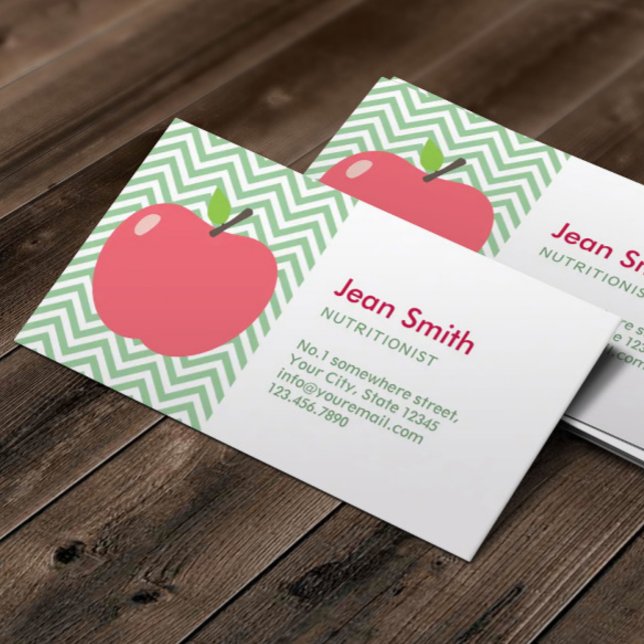 Tarjeta De Visita Nutricionista Cute Apple Green Chevron Strips (Subido por el creador)