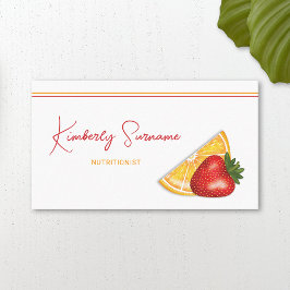 Tarjeta De Visita Nutricionista de Frutas de Fresa y Naranja