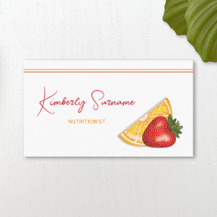 Tarjeta De Visita Nutricionista de Frutas de Fresa y Naranja