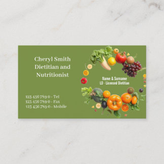 Tarjeta De Visita Nutricionista Dietista fruta verdura verde DIY
