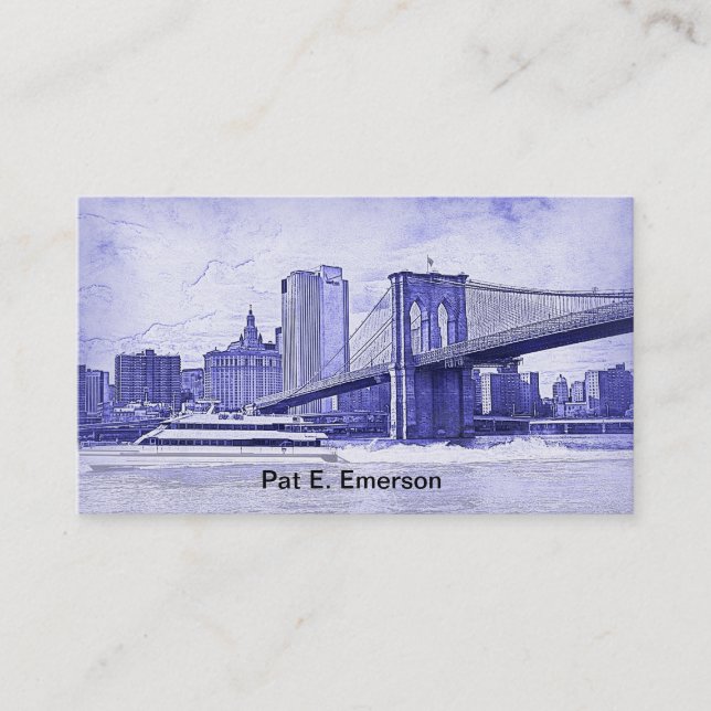 Tarjeta De Visita NYC Skyline Brooklyn Bridge Bot Etched Look #2 (Anverso)