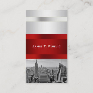Tarjeta De Visita NYC Skyline BW 05 White Red Invite Suite
