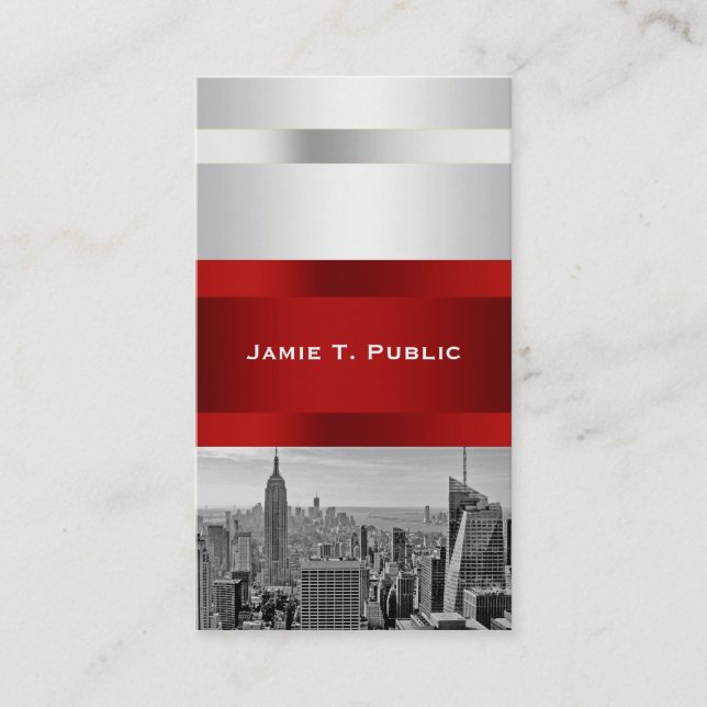 Tarjeta De Visita NYC Skyline BW 05 White Red Invite Suite (Anverso)