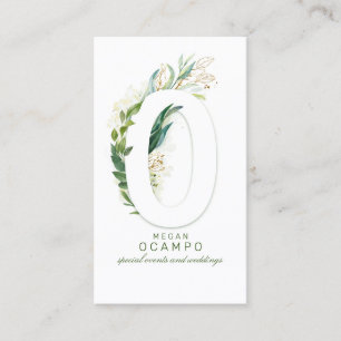 Tarjeta De Visita O Letra monograma verde dorado deja elegante