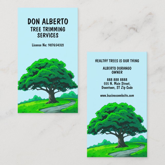 Tarjeta De Visita Oak Tree Logo | Custom Tree Trimming Services (Anverso / Reverso)