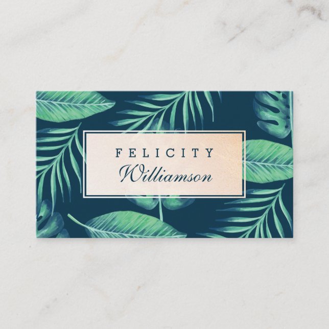 Tarjeta De Visita Oasis Tropical Acuarela Palm Leaf & Foliage (Anverso)