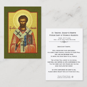 Tarjeta De Visita Obispo Martyr Prayer Holy Card del St. Timothy