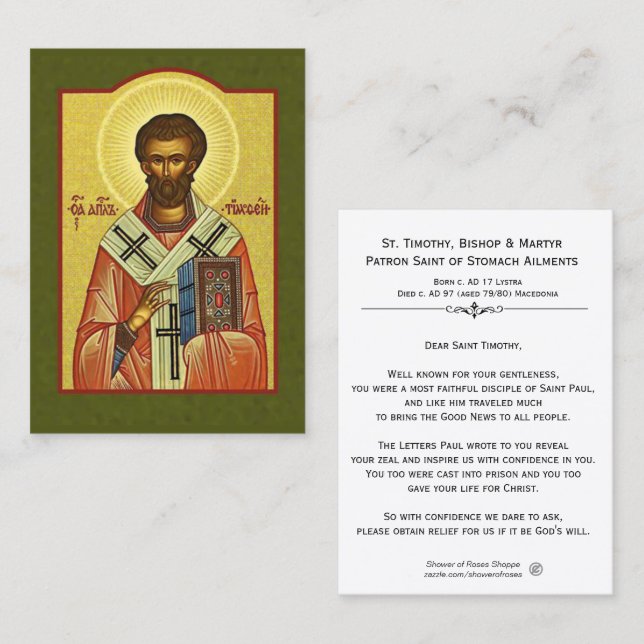 Tarjeta De Visita Obispo Martyr Prayer Holy Card del St. Timothy (Anverso / Reverso)