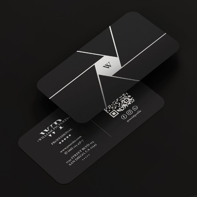 Tarjeta De Visita Objetivo de obturador de cámara Monograma blanco n (Camera Shutter Lens Elegant Black White Monogram Business Card
)
