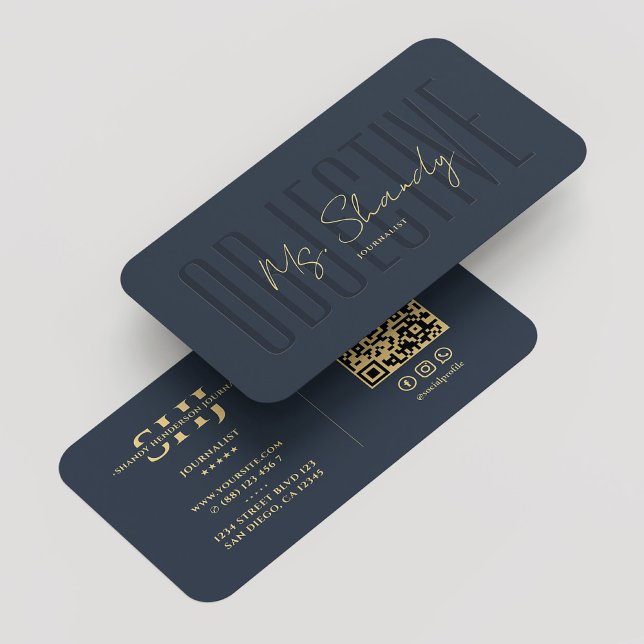 Tarjeta De Visita Objetivo de periodista Elegante Monograma Azul Mod (Journalist Objective Elegant Blue Monogram Modern Business Card
)