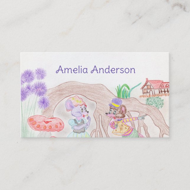 Tarjeta De Visita Obras de arte de niños personalizados, dos ratones (Anverso)