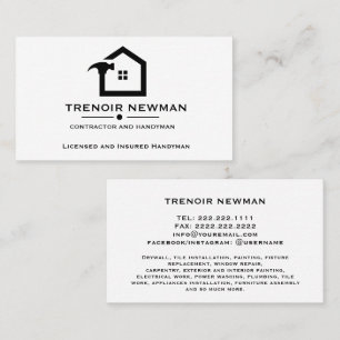 Tarjeta De Visita Obrero de Construcción Elegante en Blanco y Negro