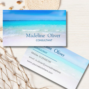 Tarjeta De Visita Ocean Beach Aqua Blue Sea Travel Moderno