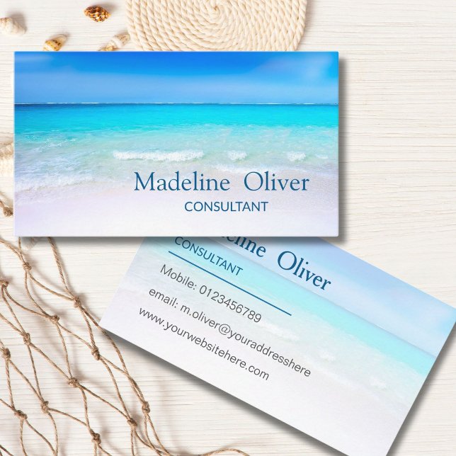 Tarjeta De Visita Ocean Beach Aqua Blue Sea Travel Moderno (Subido por el creador)