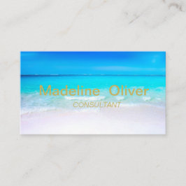 Tarjeta De Visita Ocean Beach Aqua Blue Sea Travel Moderno Gold