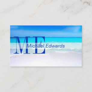 Tarjeta De Visita Ocean Beach Aqua Blue Sea Travel Monograma moderno