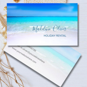 Tarjeta De Visita Ocean Beach Sea Holiday Rental Aqua Blue Stylish