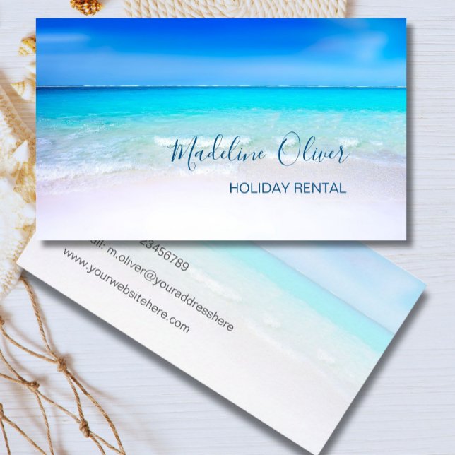 Tarjeta De Visita Ocean Beach Sea Holiday Rental Aqua Blue Stylish (Subido por el creador)