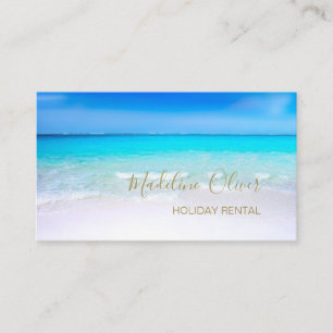 Tarjeta De Visita Ocean Beach Sea Holiday Rental Gold Blue Stylish
