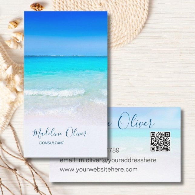Tarjeta De Visita Ocean Beach Sea QR Code Travel Spa Aqua Blue (Subido por el creador)