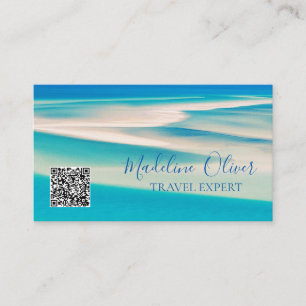 Tarjeta De Visita Ocean Beach Sea QR Travel Aqua Blue Business