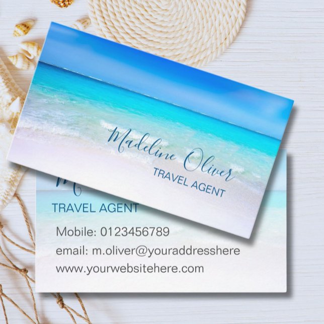 Tarjeta De Visita Ocean Beach Sea Travel Agent Blue Stylish (Subido por el creador)