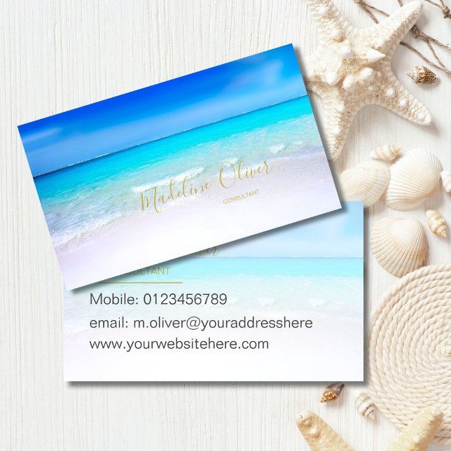 Tarjeta De Visita Ocean Beach Sea Travel Aqua Blue Modern (Subido por el creador)