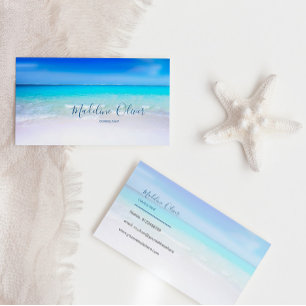 Tarjeta De Visita Ocean Beach Sea Travel Aqua Blue Modern