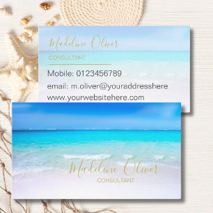 Tarjeta De Visita Ocean Beach Sea Travel Aqua Blue Modern