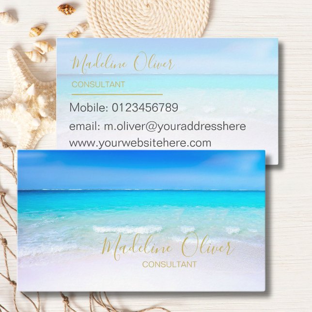 Tarjeta De Visita Ocean Beach Sea Travel Aqua Blue Modern (Subido por el creador)